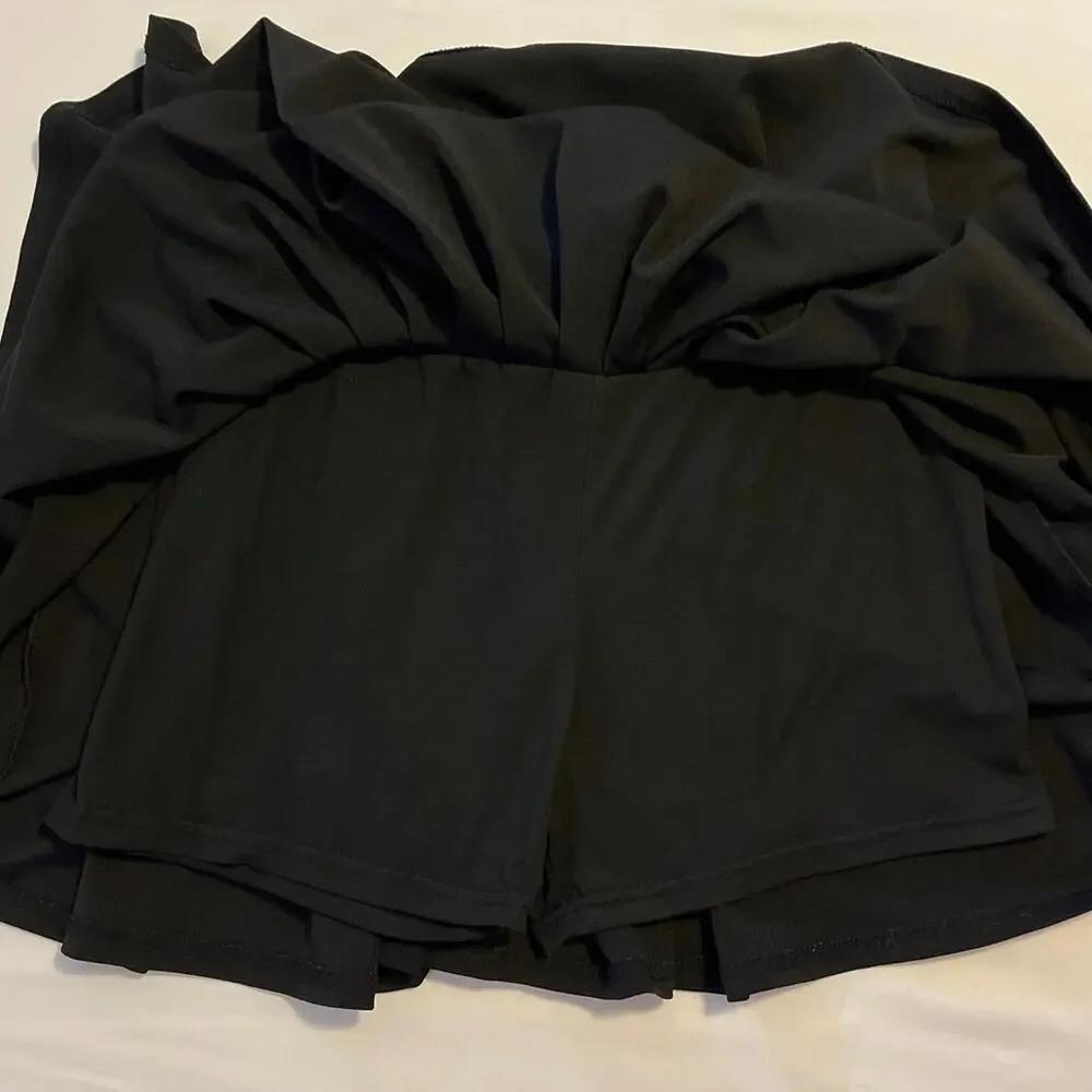Indero Black Tennis Skort Womens Size L Pleated Feminine Pickleball Stretch Mini